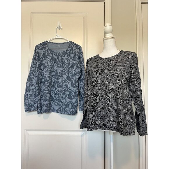 2 pc Lot Croft & Barrow Long Sleeve Shirts Womens Sz 1X Paisley Abstract Pattern - Picture 1 of 16